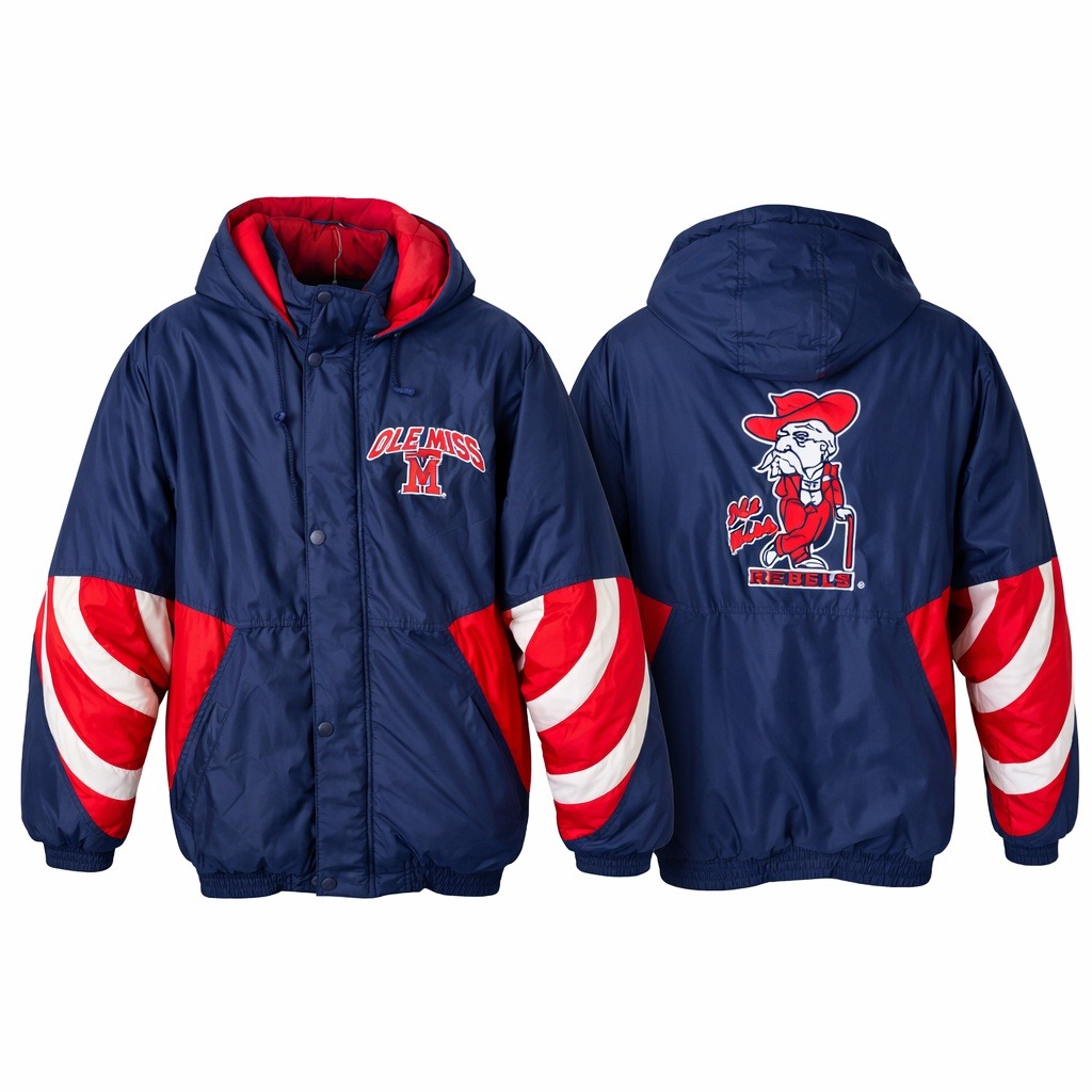 Ole Miss Starter Jacket Xxl Embroidered Colonel Reb Vintage 90's Full Zip Hooded